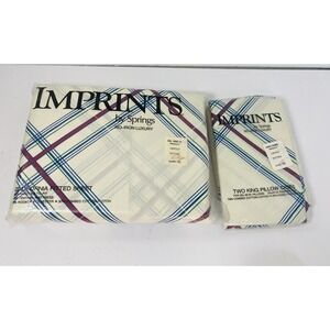 Imprints By Springs California Fitted Sheet 2 King Pillow Cases Stripped Vintage